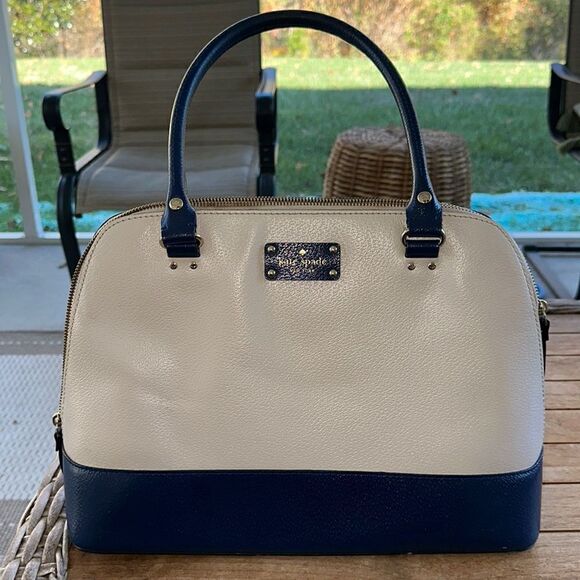 Kate Spade Wellesley Rachelle Two-Tone Leather Satchel, Pebble / French Navy - Picture 2 of 9